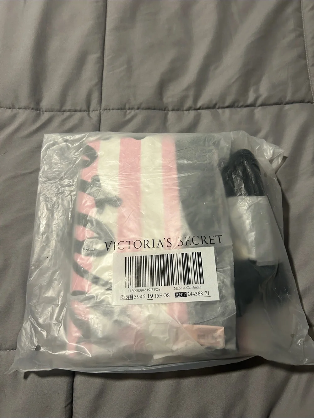 Victoria's Secret Pink and White Striped Canvas Logo Tote